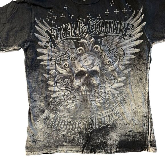 Xtreme Couture Affliction T Shirt Black Skull Skeleton All Over Print Sz Medium - Picture 3 of 11